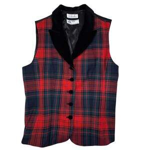 Vintage Rafaella Wool Tartan Plaid Vest Women's One Size Adjustable Christmas